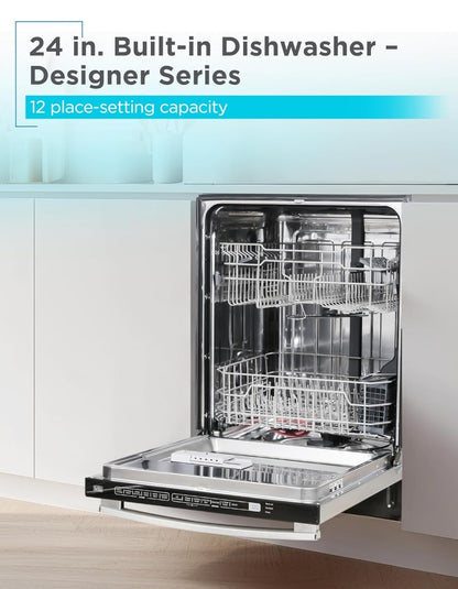 BLACK+DECKER 24" Ingeboude Skottelgoedwasser, Ontwerpersreeks, 12 Plekinstellingkapasiteit met Vlekvrye Staalbad, Skottelgoedwasser met 6 Wasprogramme, Lae Geraas, ENERGY STAR Gesertifiseer, BDW300MHS