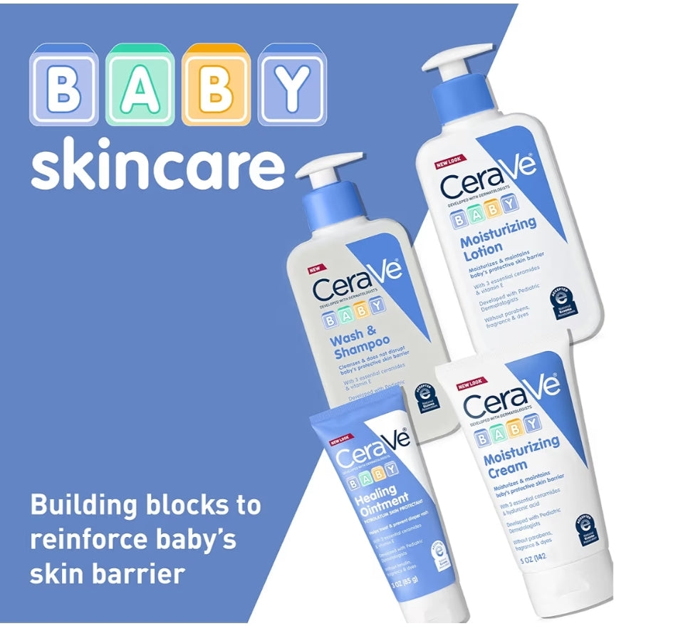 CeraVe Baby Was & Sjampoe, 2-in-1 Traanvry, Parabeen, Kleurstof, Ftalaat Sulfaatvrye Badseep met Vitamien E (16 oz)
