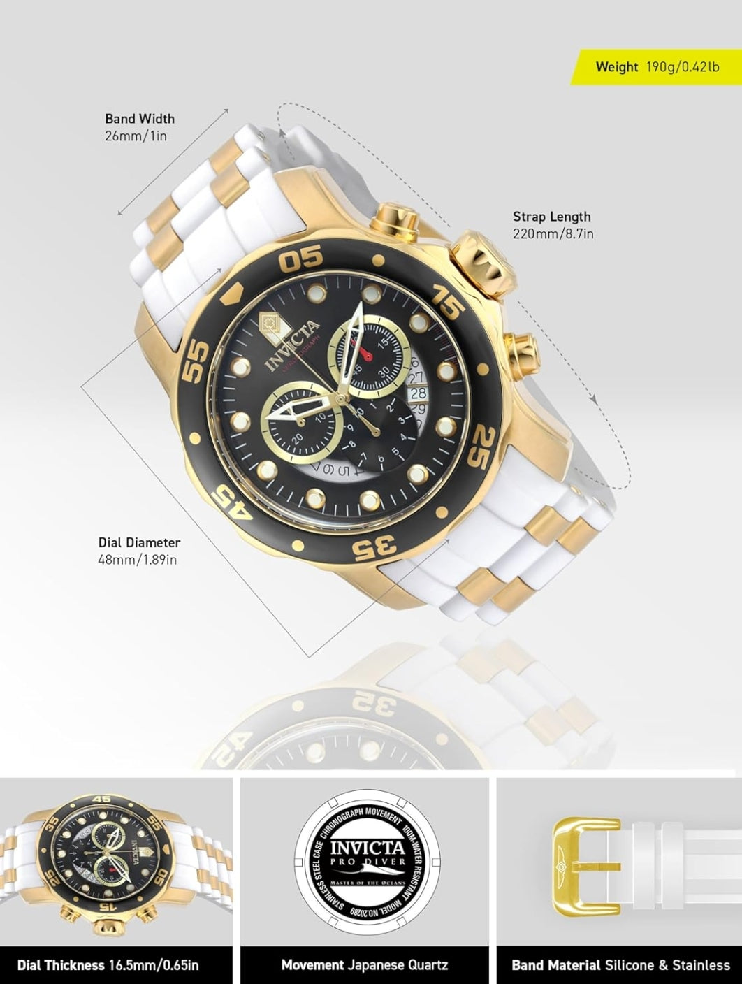 Invicta Men's 20289 Pro Diver Analog Display Quartz White Watch