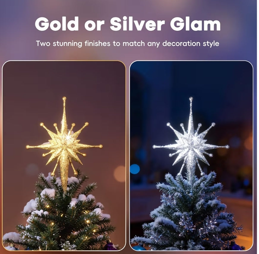 Christmas Tree Topper Projector Light w/ Rotating Bright LED & Wide Coverage, Universal Fit for Any Height Tree Decorations - (Starlight Gold)