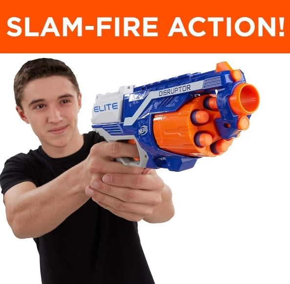 NERF Disruptor Elite Blaster - 6-Dart Rotating Drum, Slam Fire, Includes 6 Official Nerf Elite Darts
