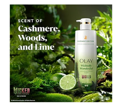 Olay Body Wash Wickedly Wonderful Elphaba’s Edition, Intensely Hydrating Pro-Hyaluronic Acid Serum w/ Vitamin B3 -  Cashmere Woods & Lime Scent (2 ct)