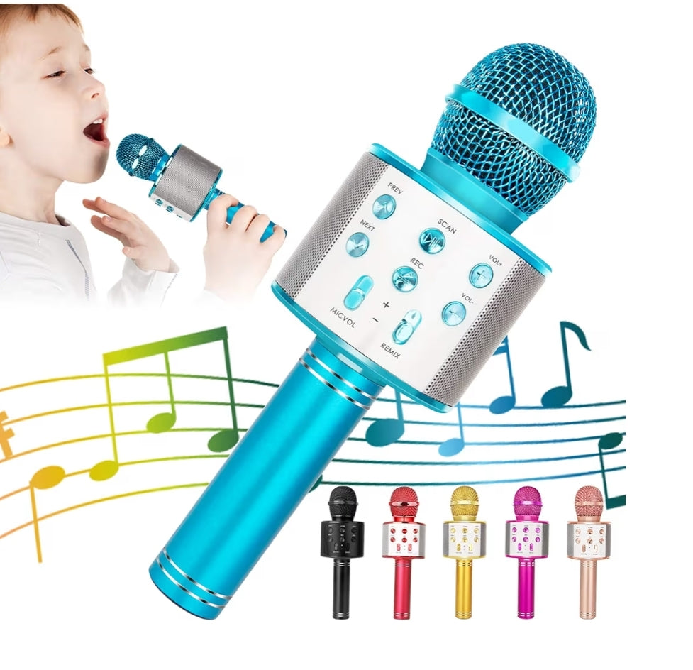 Draadlose BT 5-in-1 Draagbare Handheld Karaoke Mikrofone Luidspreker Speler Opnemer m/ Verstelbare Herskepping FM Radio - (Blou)