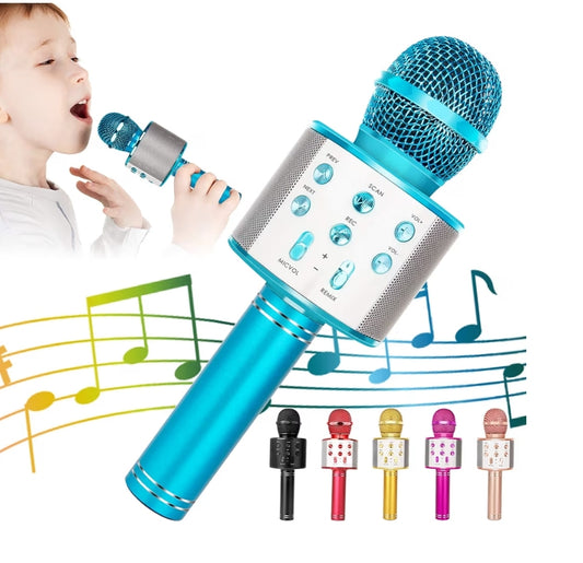 Wireless BT 5-in-1 Portable Handheld Karaoke Mic Speaker Player Recorder w/ Adjustable Remix FM Radio - (Blue)