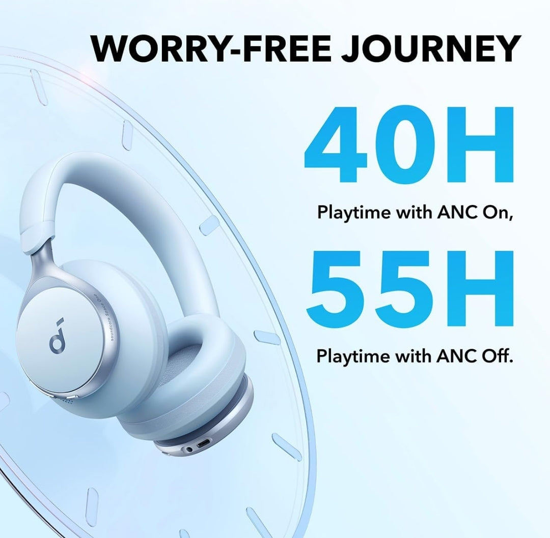 Soundcore by Anker, Space One, Active Noise Cancelling Headphones, 2X Stronger Voice Reduction, 40H ANC Playtime, App Control, LDAC Hi-Res Wireless Audio, Comfortable Fit, Clear Calls, Bluetooth 5.3