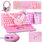 PINK - Gaming Keyboard Mouse Headset Combo,USB Wired Crack Backlit Keyboard