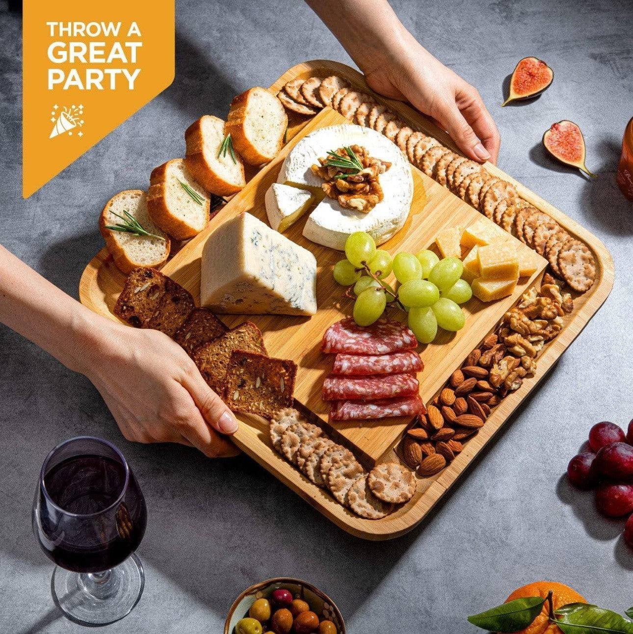 Charcuterie Board - Bamboo Cheese Board Serving - House Warming Gift Set