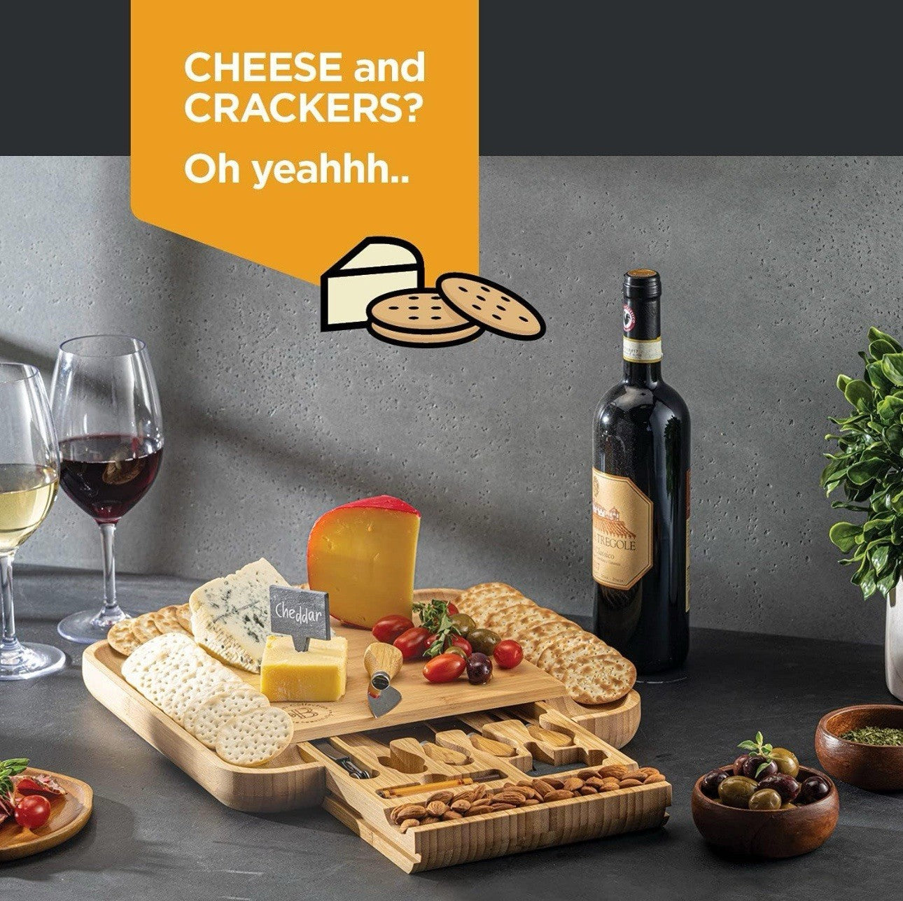 Charcuterie Board Gift Set - Bamboo Cheese Board Serving - House Warming Gifts