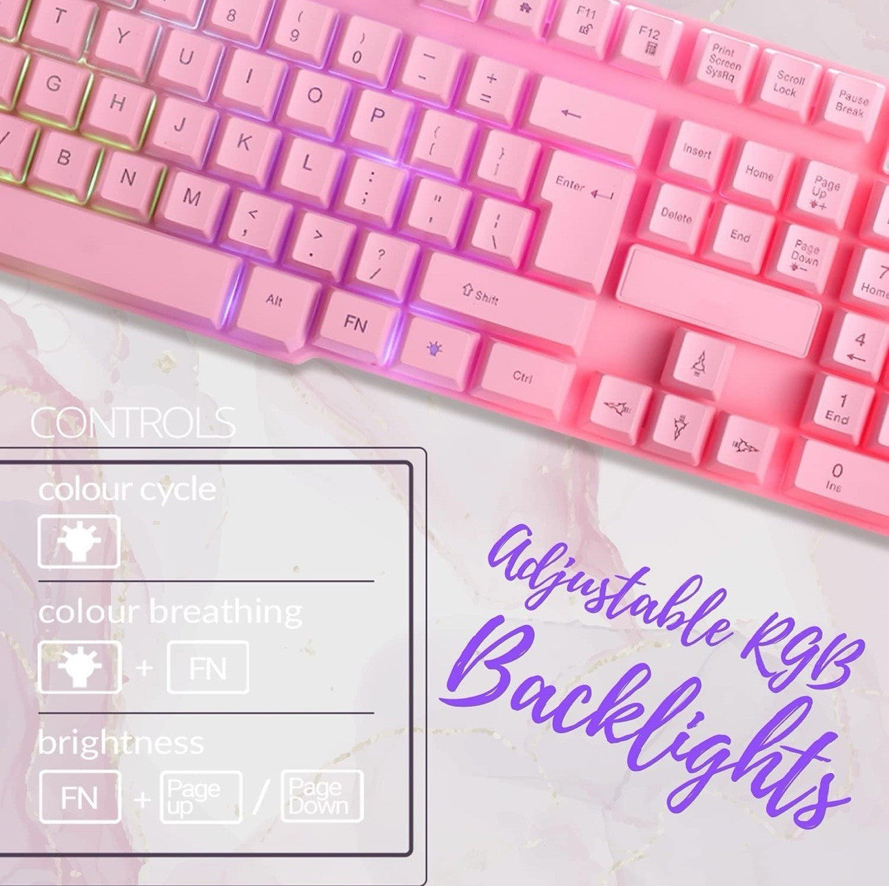 PINK - Gaming Keyboard Mouse Headset Combo,USB Wired Crack Backlit Keyboard