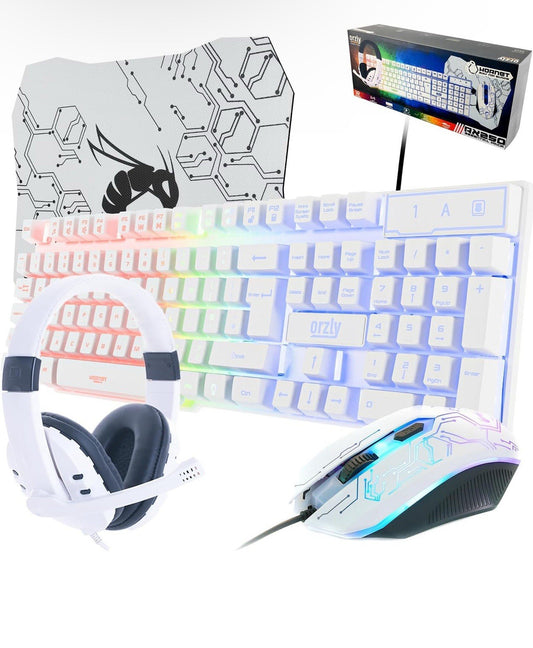Gaming Keyboard Mouse Headset Combo,USB Wired Crack Backlit Keyboard - White