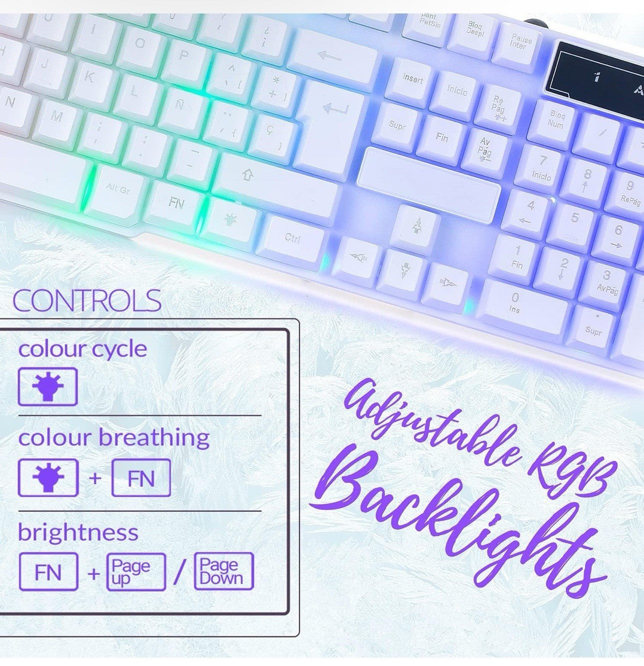 Gaming Keyboard Mouse Headset Combo,USB Wired Crack Backlit Keyboard - White