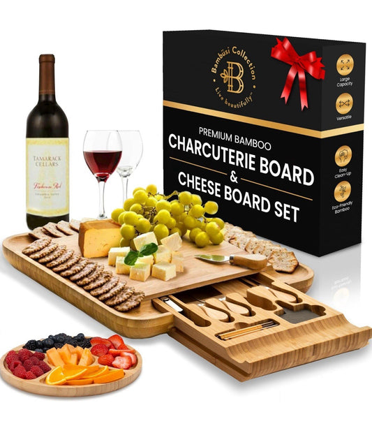 Charcuterie Board Gift Set - Bamboo Cheese Board Serving - House Warming Gifts