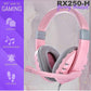 PINK - Gaming Keyboard Mouse Headset Combo,USB Wired Crack Backlit Keyboard