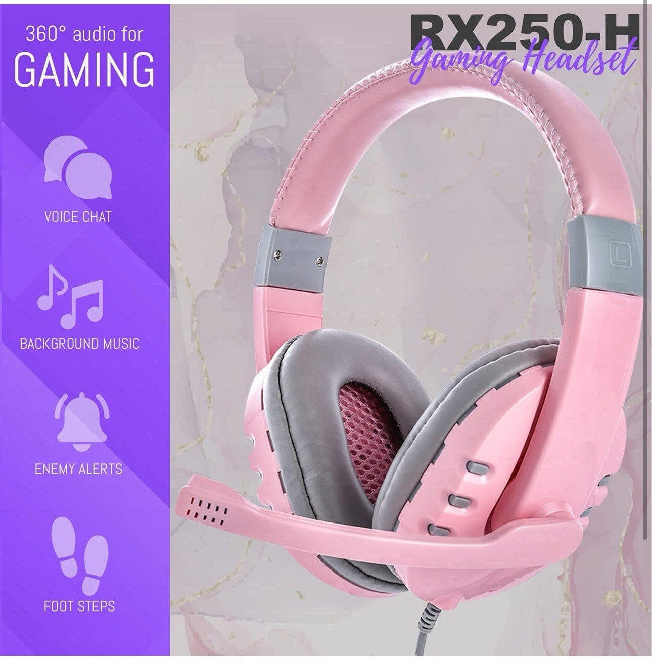 PINK - Gaming Keyboard Mouse Headset Combo,USB Wired Crack Backlit Keyboard