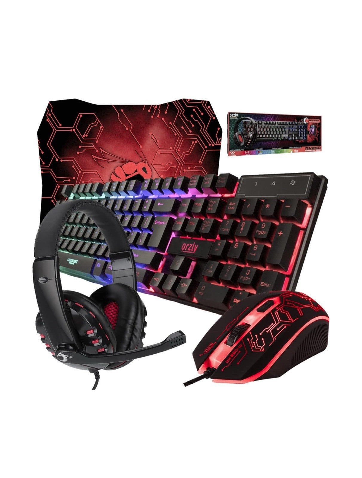 BUNDLE - Gaming Keyboard Mouse Headset Combo,USB Wired Crack Backlit Keyboard