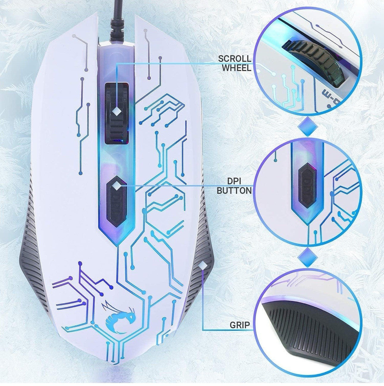 Gaming Keyboard Mouse Headset Combo,USB Wired Crack Backlit Keyboard - White