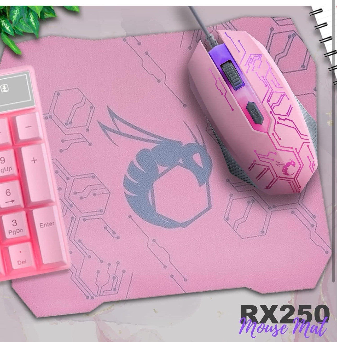 PINK - Gaming Keyboard Mouse Headset Combo,USB Wired Crack Backlit Keyboard