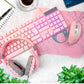 PINK - Gaming Keyboard Mouse Headset Combo,USB Wired Crack Backlit Keyboard