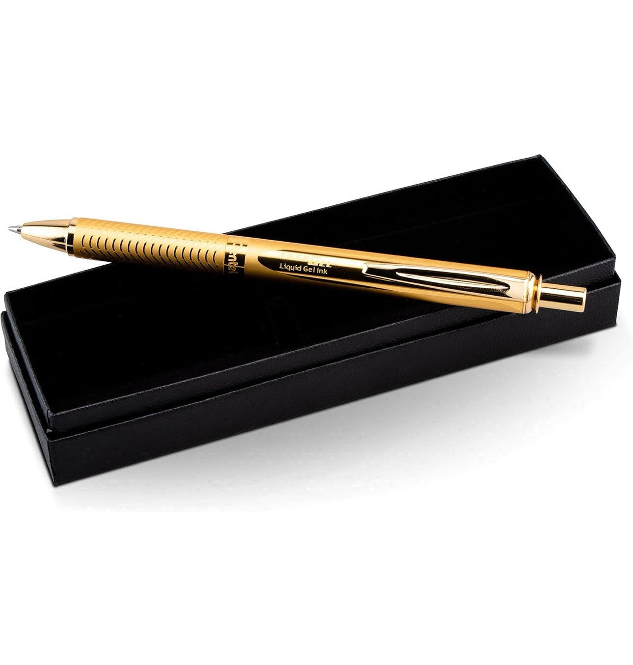 Alloy Retractable Liquid Gold Gel Pentel EnerGel Pen, Black Ink Gift Box - NEW