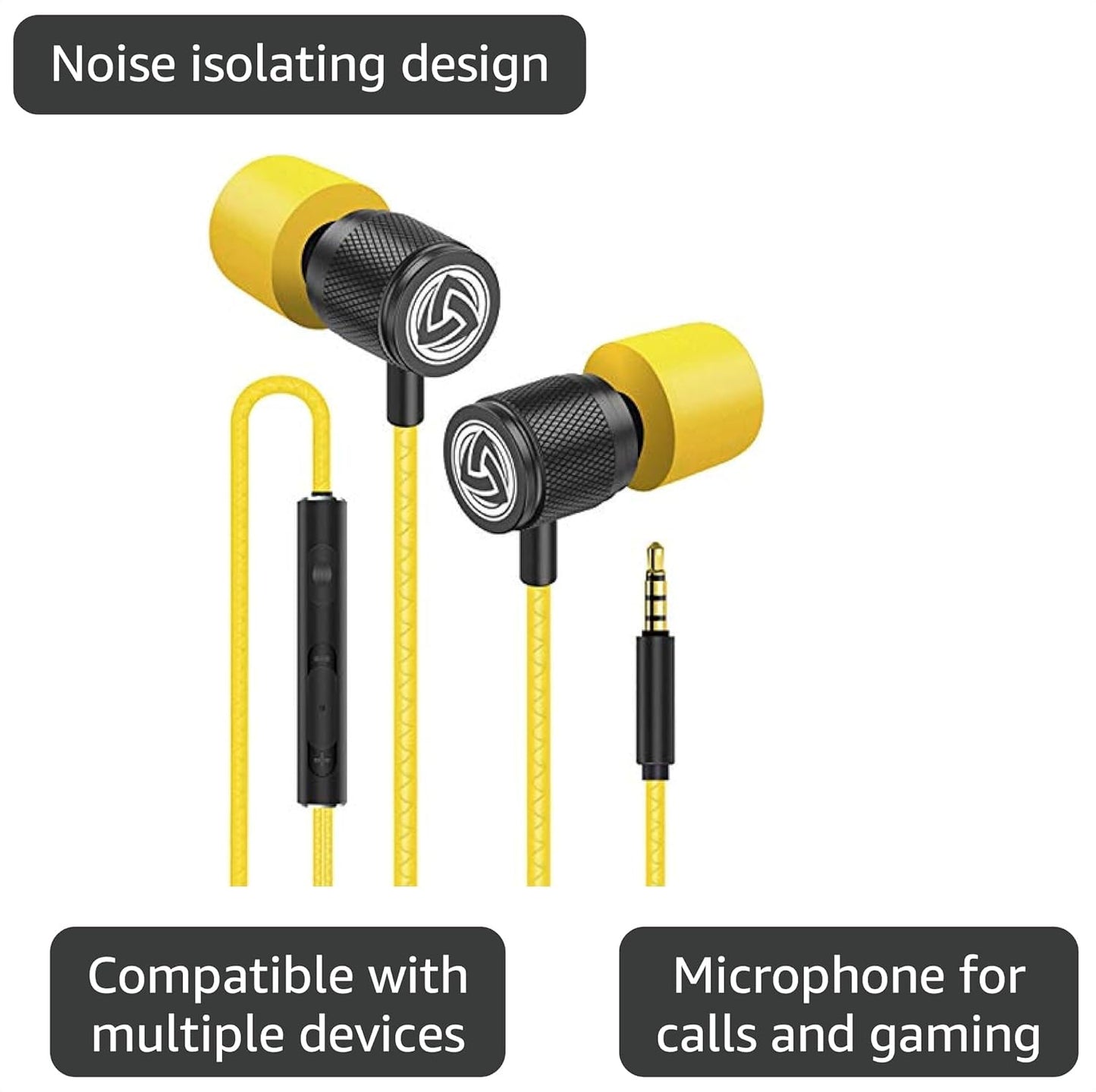 Ultra Wired Earbuds in-Ear Headphones, Earphones with Microphone, Noise Isolating Ear Buds, Memory Foam for iPhone, Samsung, School Students, Kids, Women, Small Ears